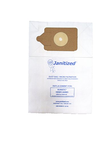 Sacs aspirateur Janitized Jan-nvm1 C-2 pour Nacecare Numatic Henry James (lot de 10)