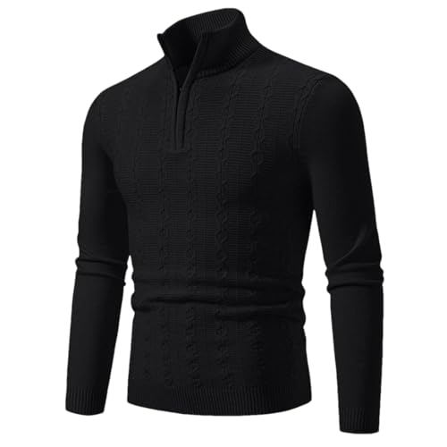 Men Half Zipper Mock Neck Knit Pullovers Solid Color Long Sleeve Sweater Slim Fit Warm Jumper