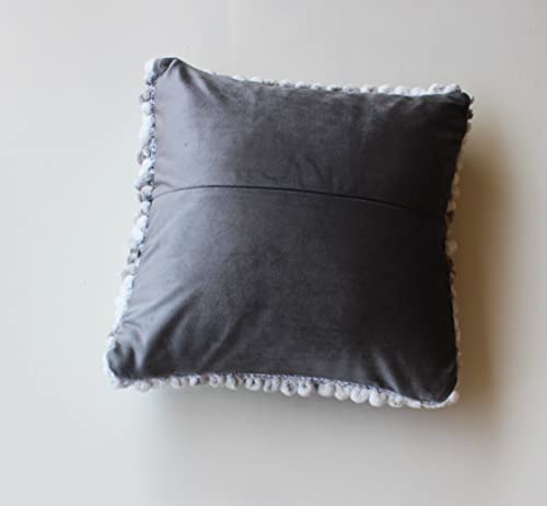 Image of Monstera Hut Boho POM POM Ash Gray Cushion Cover Pack of 1, (Cushion Cover 16x16inch) (40.6 x 40.6 cm)