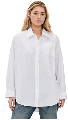 R13 Women's Drop Neck Oxford Shirt, White, L