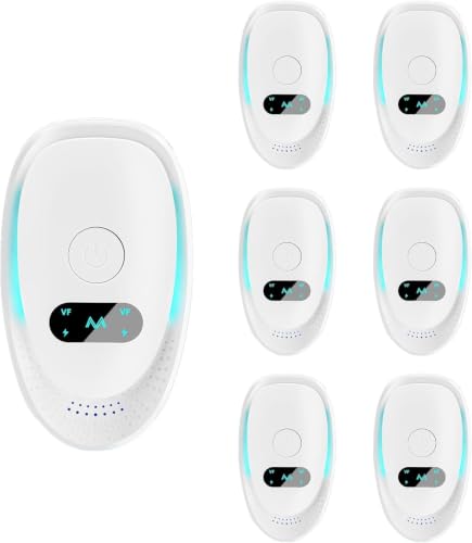 Ultrasónico Repelente de Insectos y Roedores, Dispositivo Eléctrico Antiparasitario para Hogar, Elimina Mosquitos, Cucarachas, Hormigas, Arañas, Moscas y Ratones, Uso Interior (6 Unidades)