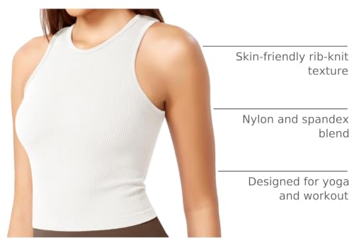 Image of ODODOS 3-Pack Seamless Crop Tank for Women Ribbed Soft High Neck Cropped Tops