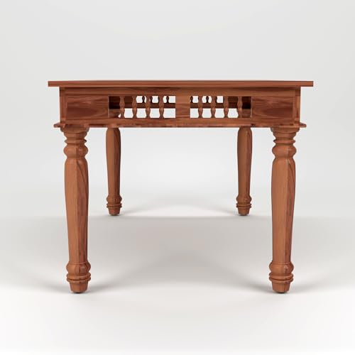 Image of Solid Sheesham Wood Traditional Dining Table 4 Seater Wooden Four Seater Dinning Table with 4 Chairs for Home Chairs with Cushion Dining Room Sets for Restaurants (Natural Finish)