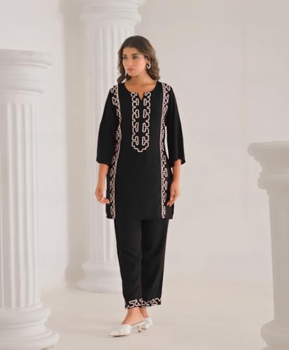 Image of SHIENZY Women Cotton Blend Co Ord Set | Two Piece Ethnic Outfit for Women | Solid Top and Palazzo Pants | Casual Lounge Wear | Stylish Comfortable Trendy Summer Co Ord Outfit