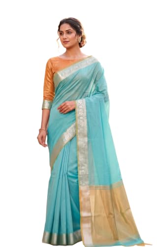 Image of Women's Pure Cotton Banarasi Silk Saree With Unstitched Blouse Piece