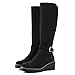 PODAIK Women's Knee High Boots Tall Fall Wedges Round Toe Comfortable Size Zip with Fashion Buckles Platform Shoes for Women(7,Black)