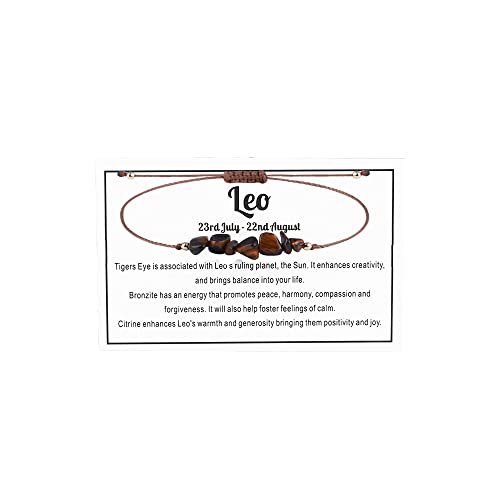 Fuqimanman2020 12 Constellation Zodiac Crystal Natural Stone Horoscope Stretch Bracelets Healing Gemstone Adjustable Braid Cord String Rope for Couples Friendship Reiki Yoga Meditation Jewelry-Leo B