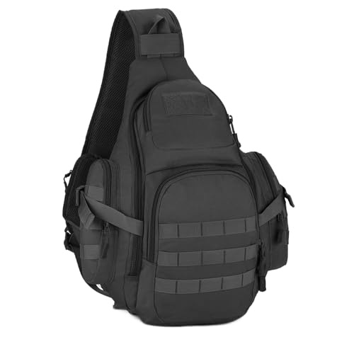 Explokit Tactical Sling Bag Mens One Strap Shoulder Backpack Fly Fishing Bag EDC Crossbody Chest Pack for Outdoor Hiking Cycling Traveling (#02-Black)