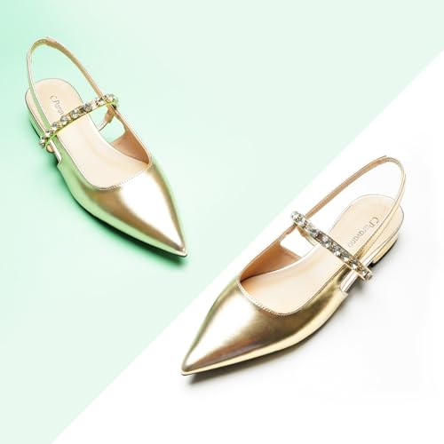C.Paravano Women's Slingback Flats Crystal Strap Pointed Toe Sandals Comfortable Leather Dress Shoes for Wedding, Party, Work & Everyday Casual2