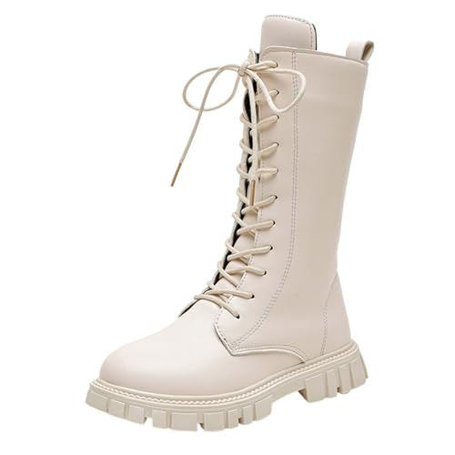 Kampfstiefel für Damen,Schnürstiefel mit seitlichen Reißverschlüssen Modische Stiefel mit verdicktem Warmem Plüsch Wintergeschenk für Familienfreunde Reitstiefeletten Wanderschuhe Schwarz 27 28 29 30