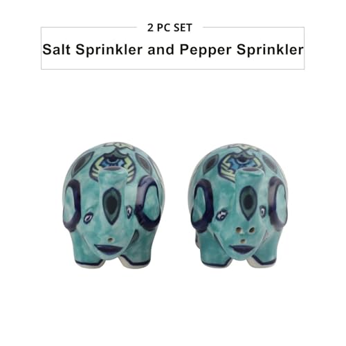Image of VarEesha Vrinda Green Ceramic Elephant Salt n Pepper Shakers Set for Dining Table Used as Namak Dhani, Shaker, Sprinkler for Home, Kitchen and Restaurant