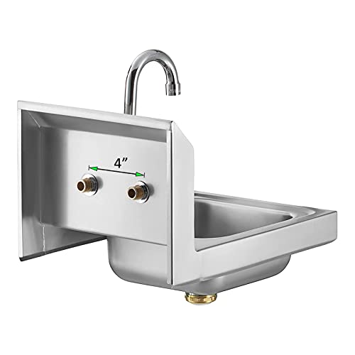 Image of AmGood Stainless Steel Wall Mount Hand Sink 12 inch x 12 inch | NSF Commercial Hand Washing Basin with Faucet For Restaurant, Kitchen and Home | Bowl Size: 8 inch x 10 inch