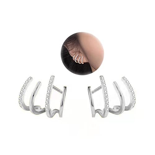 certainoly Pendientes de garra para mujer - Pendientes de tuerca de cuatro garras, pendientes de tuerca de aguja de circonita plateada S925 brillante, pendientes de tuerca minimalistas de moda, Plata Cover