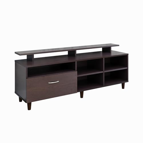 Image of VIKI Modern TV Unit for Living Room | Engineered Wood TV Cabinet with 1 Drawer Storage, 2 Open Shelves & Extension, Entertainment Unit, 140W x 48H x 40D cm | DIY | 1 Year Warranty (Wenge)