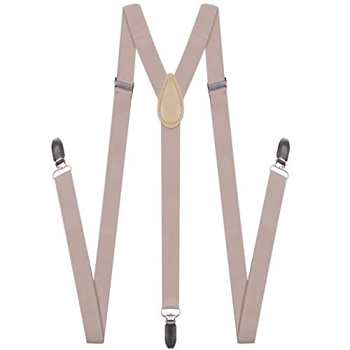 Image of Suspenders for Men and Women Adjustable Elastic 1 inch Wide Leather Heavy Pants Strong Metal Clips Suspender Costume
