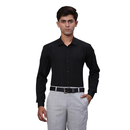 Image of Park Avenue Men Slim Fit Solid Pattern Cotton Blend Semi Cutaway Collar Full Sleeve Formal Shirt