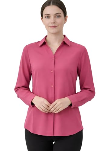 Image of Women's Button-Down Shirt, Long Sleeve, Collared Blouse, Relaxed Fit, Casual and Office Wear