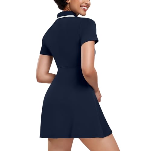 Womens Tennis Dresses Golf Dress Short Sleeve with Shorts Workout Athletic Dress3