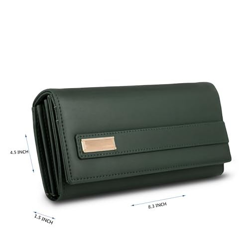 Image of ALSU Women's Hand Wallet Purse Clutch | Phone Pocket | Coin Compartment | Credit Card Slots| Zipper Pocket| Office use| Casual use| Faux Leather (Green)