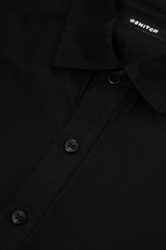 Image of SNITCH Men Smart Casual Shirt | Regular Fit Full Sleeve with Point Collar & Half Placket Design | Breathable Cotton Fabric for Outings & Daily Essential Wear | Black