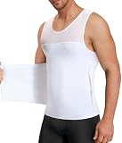 Men Body Shaper Slimming Vest Tight Tank Top Compression Shirt Tummy Control Underwear Moobs Binder (White, 3X-Large)