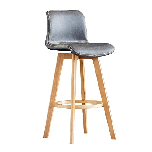 Taburete de bar de madera alto con respaldo acolchado y asiento giratorio de 360 grados, diseño nórdico rústico para comedor, cafetería, mostrador, gris, 61 cm