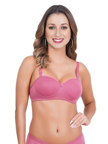 Image of Women Half Cup Padded Bra - Made of Pure Cotton Full Coverage Non Wired Seamless Pushup Soft Cup for T-Shirt Saree Dress Sports Garment for Daily Use Everyday