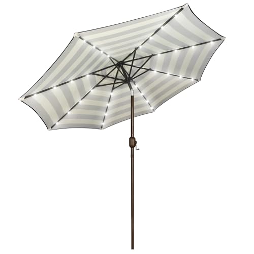 Image of Blissun 9 ft Solar Umbrella, Patio Umbrella with 32 LED Lights, Table Market Umbrella, Outdoor Umbrella for Garden, Deck, Backyard, Black & Beige