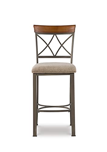 Butaco Hamilton en metal peltre y bronce con asiento tapizado Powell modelo 697-432 miniatura 5