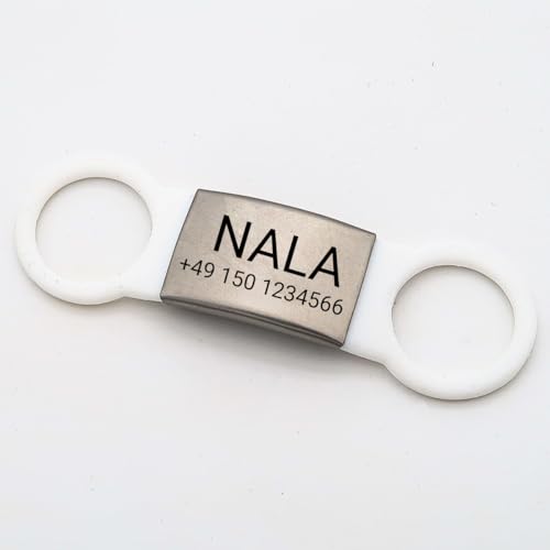 Hundemarke Slider für Halsband – Personalisiert mit Gravur aus Deutschland – Edelstahl & Silikon, leicht & leise – Name & Telefonnummer gratis graviert Schwarz/L