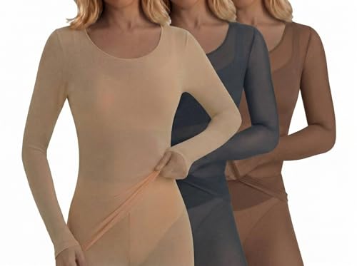 Shihanee 3 Pcs Ultra-Thin Seamless Elastic Thermal Inner Wear Tops for Women Thermal Undershirt Stretch Warm Underwear Set(Black,Beige,Coffee,Medium)