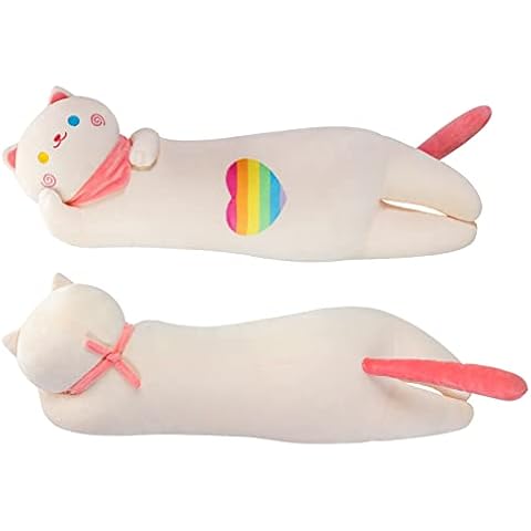 Mewaii 25in Long Cat Plush Pillows Stuffed Animals Squishy Pillows - Plushie Lying on His Side Kitty Sleeping Hugging Plush Pillow Soft Toys for Kids(Creamy White) Cover