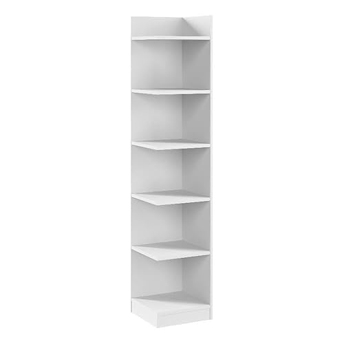 Bush Furniture Universal 15W Tall Corner Bookshelf in White, 6 Shelf Narrow Bookcase for Home Office Storage or Living Room Organization