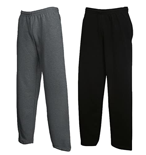 Fruit of the Loom Classic Open Leg Jog Pants 1x Dark Heather + 1x Schwarz + 1 HL Kauf Notizblock, L