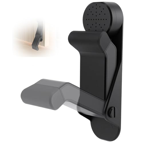 No-Drill Door Stoppers Kickdown Floor Holder Easy Foot-Activated Door Stop Heavy Duty Rubber with Wall Protectors Adjustable Height Self-Adhesive Black (1 Set)