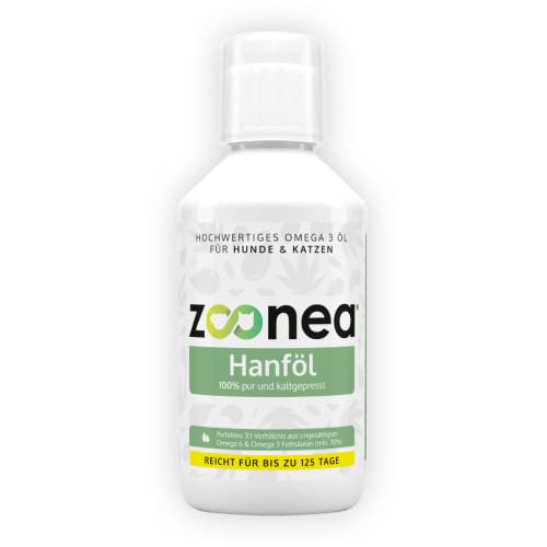 Zoonea Hanföl (250 ml) - 100% kaltgepresstes Öl aus Hanfsamen für Hunde & Katzen - Ohne künstliche Zusätze - Ideales Omega 3 und 6 Fettsäure Verhältnis Cover