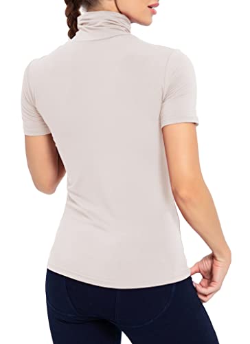 Image of AUHEGN Women's Mock Turtleneck Top Short Sleeve Lightweight Active T-Shirt (S-XXL)