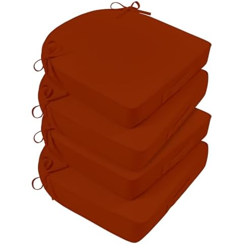 Basic Beyond Patio Chair Cushions for Patio Chairs, 19 x 19 Outdoor Chair Cushions Set of 4 Waterproof Outdoor Seat Cushions for Outdoor Chairs with Handle and Attached Straps, Brick Red Cover
