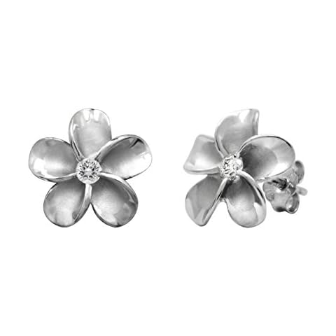Honolulu Jewelry Company Sterling Silver Plumeria Flower Nature Stud CZ Earrings, 12mm Cover