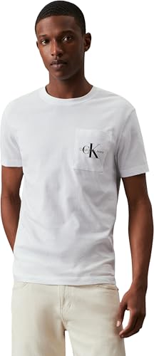 Calvin Klein T-Shirt Manches Courtes Homme Core Monologo Col Ras-du-Cou, Blanc (Bright White), S
