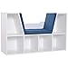 HOMCOM Bibliothèque Banc 2 en 1 Design Contemporain 6 casiers 3 Coussins fournis 102L x 30l x 61H cm Blanc Bleu