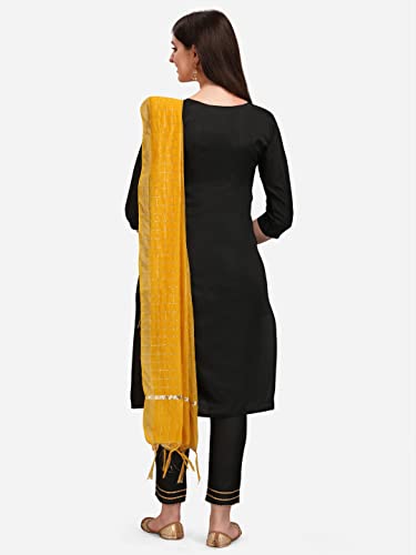 Image of VredeVogel Cotton Silk Blend Straight Embroidery Kurta Pant and Dupatta Set for Women