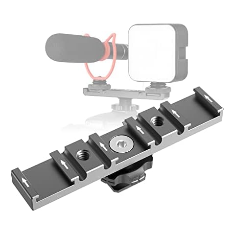 MEKNIC Triple Cold Shoe Mount Plate Adapter,Dual Hot Shoe Extension Bar for Monitor Microphone LED Video Light Compatible with Sony Canon Nikon DSLR Compact Camera Vlog Film Cover