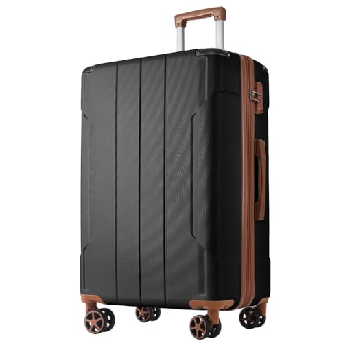 3-Piece Luggage Set - Lightweight Durable Hard Shell ABS Suitcases with Double Wheels (20/24/28 Inch) - Perfect for Travel (Black Brown)4