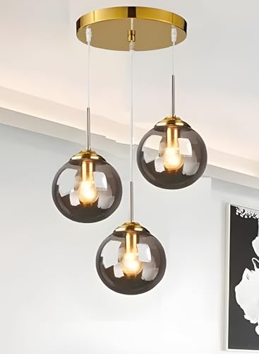 Image of 3 Lamp Cluster Smoke Black Glass Ceiling Hanging Light, Kitchen Island, Balcony, Hallway, Living Room (Without Bulb)