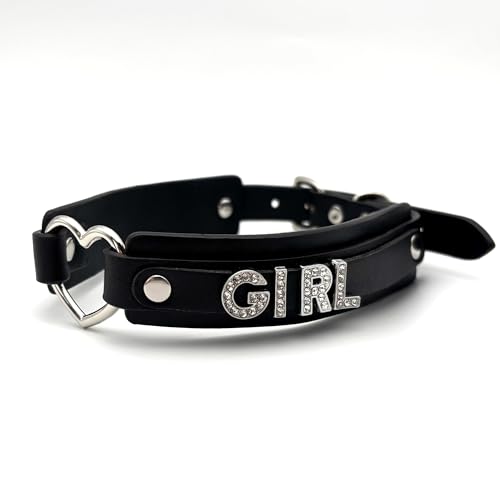 paloli Handmade PU Leather Heart O-Ring Letter Choker Necklace For Women with Adjustable Size – Stylish Hollow Heart Design, Personalized Letter Choker3