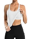Charmo Damen Top mit Integriertem BH Sport Tank Top Fitness Sommer Yoga Oberteile Geripptes eng Nahtlose Sporttop für Frauen (Weiß,L)