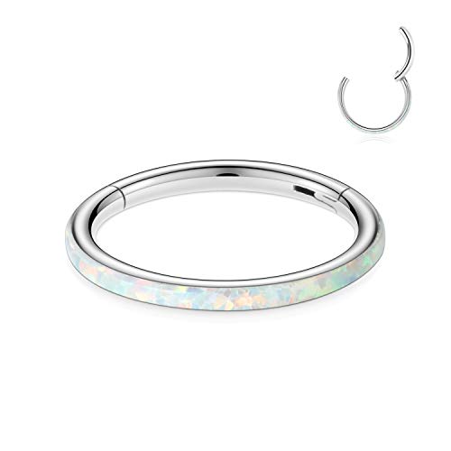16g Nose Rings Cartilage Earring Hoop Helix Earrings Forward Helix Earring Nose Ring Hoop Tragus Earring Daith Earrings Rook Earrings 6mm Nose Hoop Snug Earrings Nose Lip Piercing Jewelry Silver White Opal