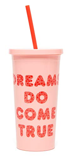 Ban.do Sip Sip Insulated Tumbler with Reusable Straw, 20 Ounce Pink Travel Cup with Saying, Dreams Do Come True
