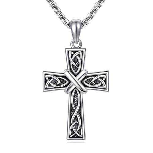 Celtic Cross Necklace for Men Women 925 Sterling Silver Cross Jewelry for Men Boys
